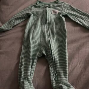 Mint Striped Kids Footie Pajamas